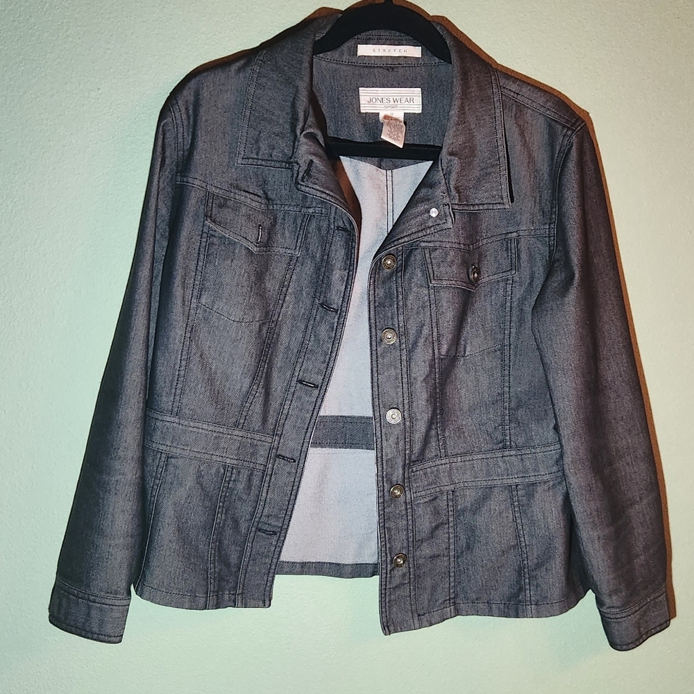 Jones Wear Sport Stretch Dark Denim Like Button-Front Jacket - Size 10